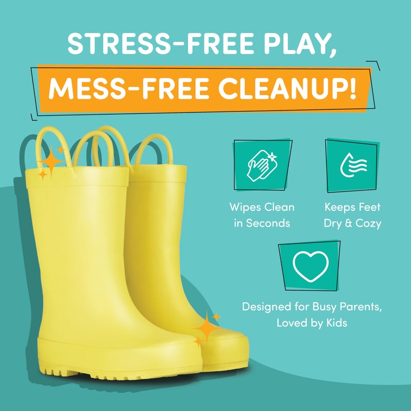 LONECONE Rain Boots with Easy-On Handles in Matte Colors for Boys and Girls, Play-Proof Flexible Rubber, Durable Non-Slip Treads, Kid-Friendly for Hours of Joy - Sunshine Yellow, 1 Little Kid - Image 5